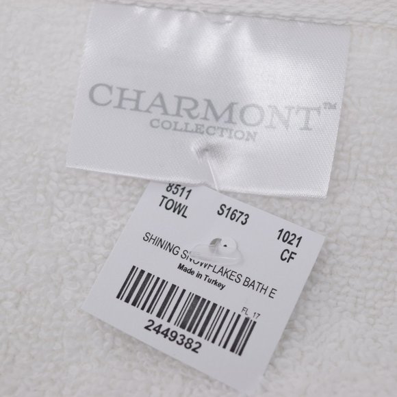 Charmont Collection Shining Snowflakes Bath Towel White Turkish Cotton Christmas - Picture 6 of 10